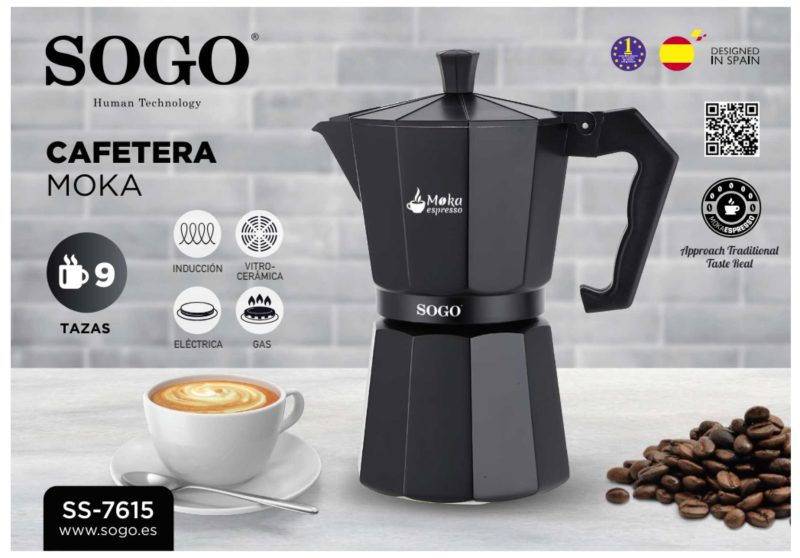 CAFETERA MOKAESPRESSO SOGO INDUCCION 12 TAZAS 750ML NEGRA - Imagen 2